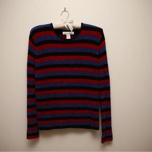 Jones New York Striped Crewneck Sweater in Blue and Red with Black